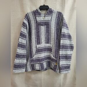Baja Joe Hoodie Men's Purple Gray Striped Blanket Pullover Drug Rug Sweater Med